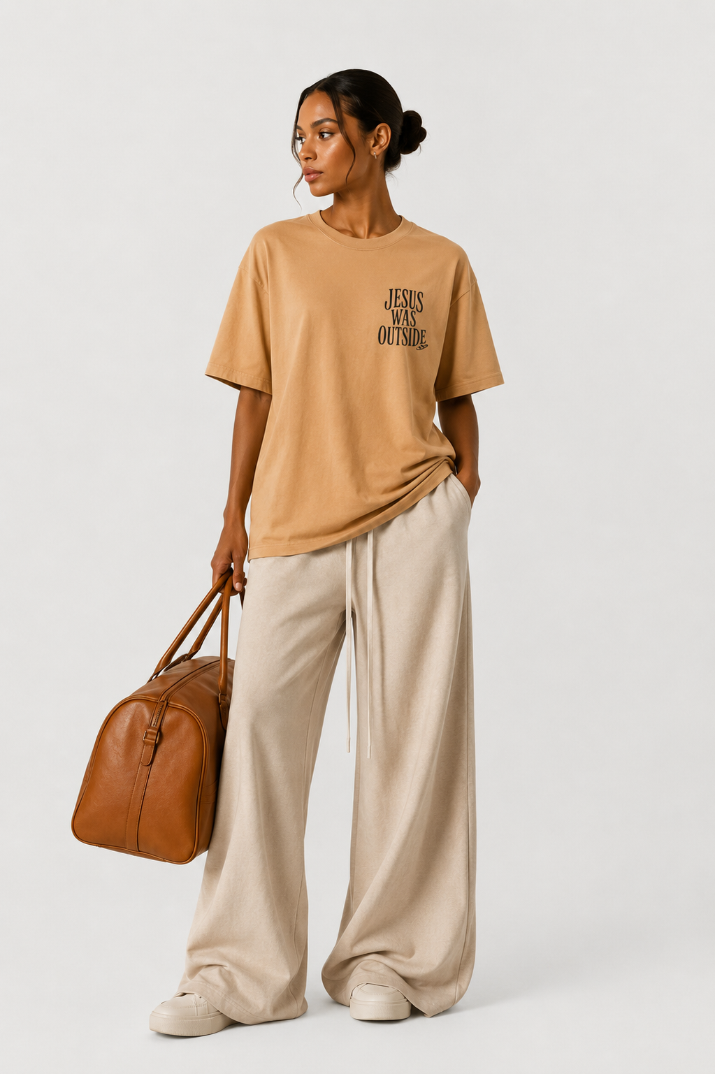 JESUS WAS OUTSIDE Tee Khaki