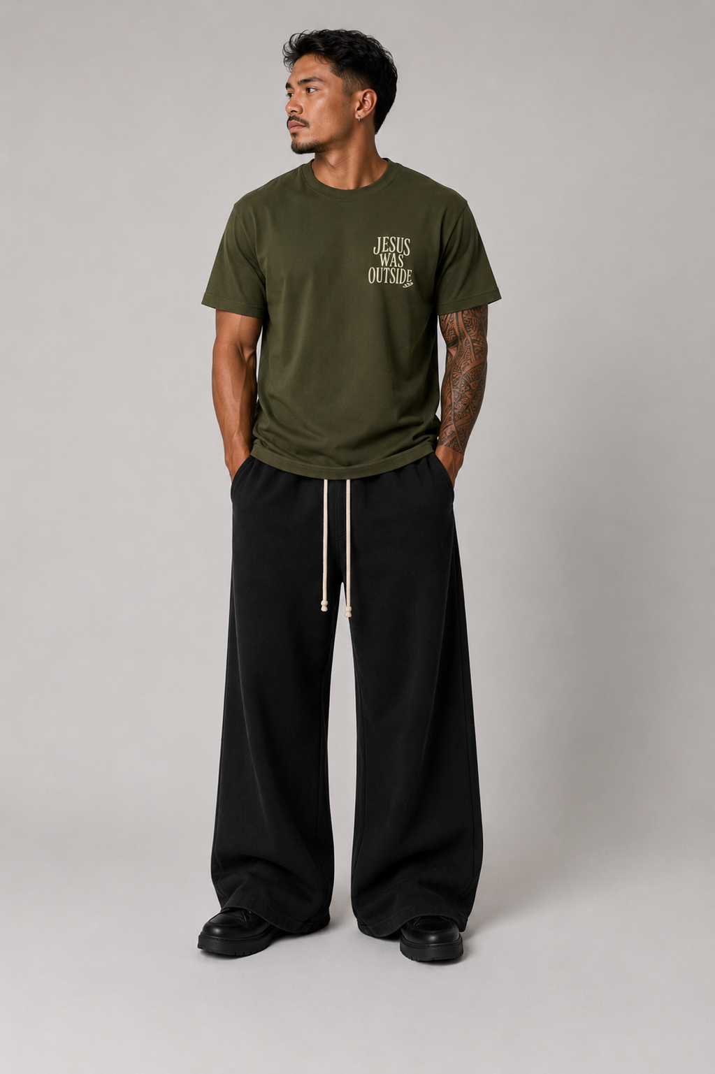 JESUS WAS OUTSIDE Tee Olive