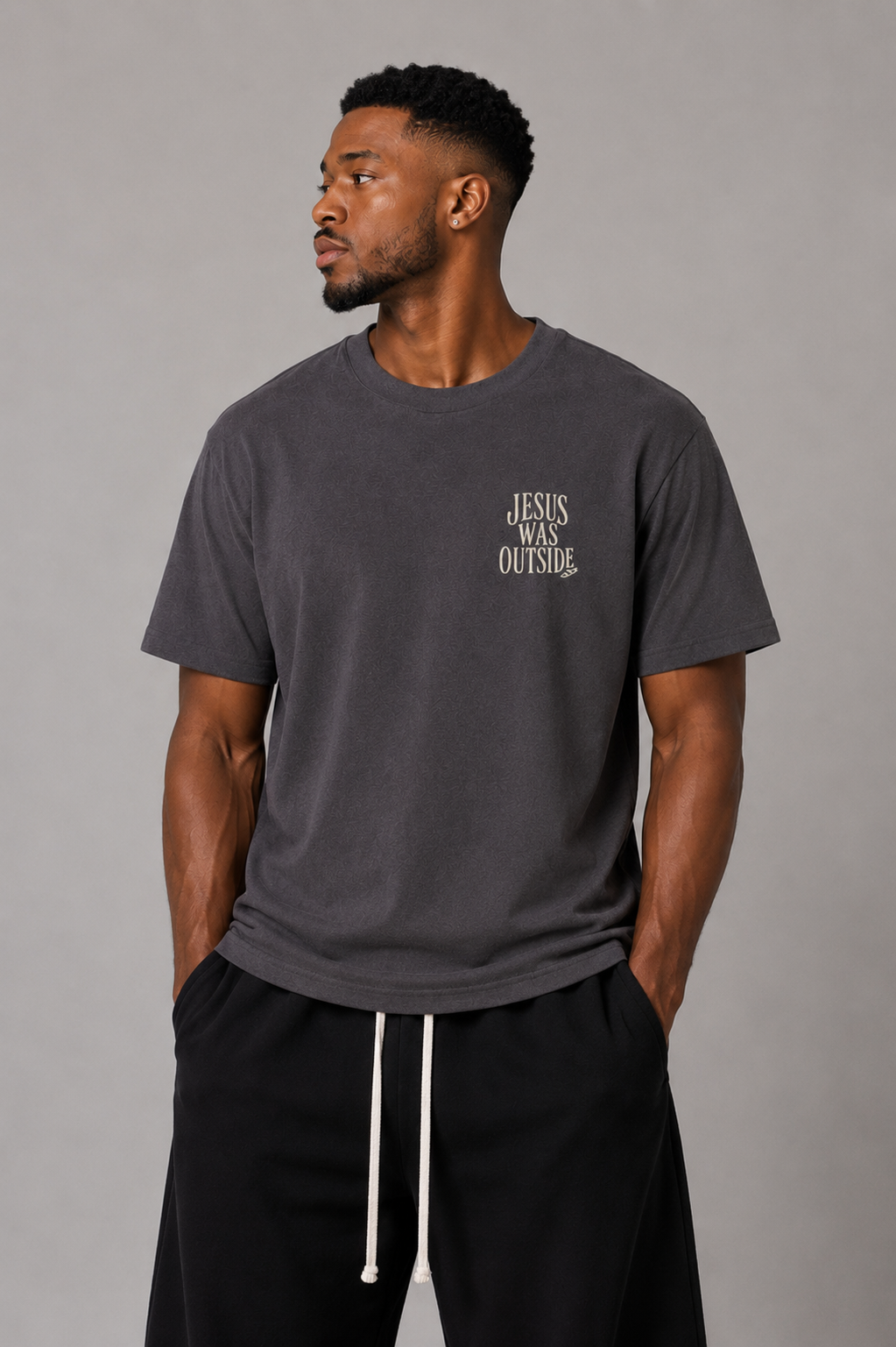 JESUS WAS OUTSIDE Tee Charcoal